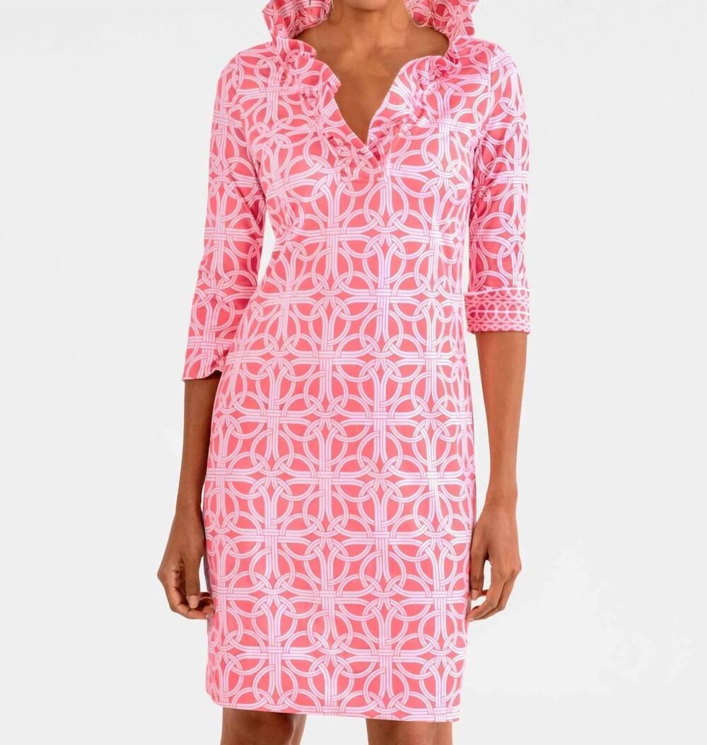 NEW GRETCHEN SCOTT jersey ring toss ruffneck dress in melon